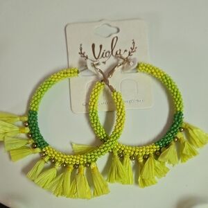 Viola Beaded Hoop Earrings with Tassels